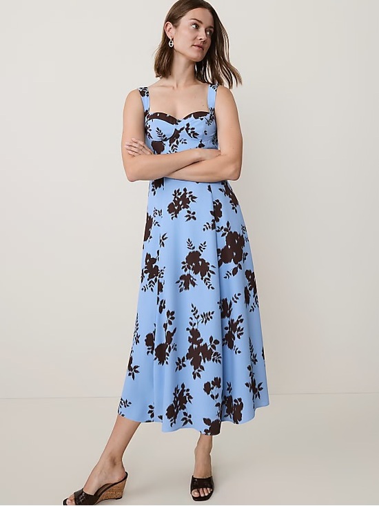 Ann Taylor Dresses & Skirts - Ann Taylor Light Blue Midi Dress with Brown Floral Print